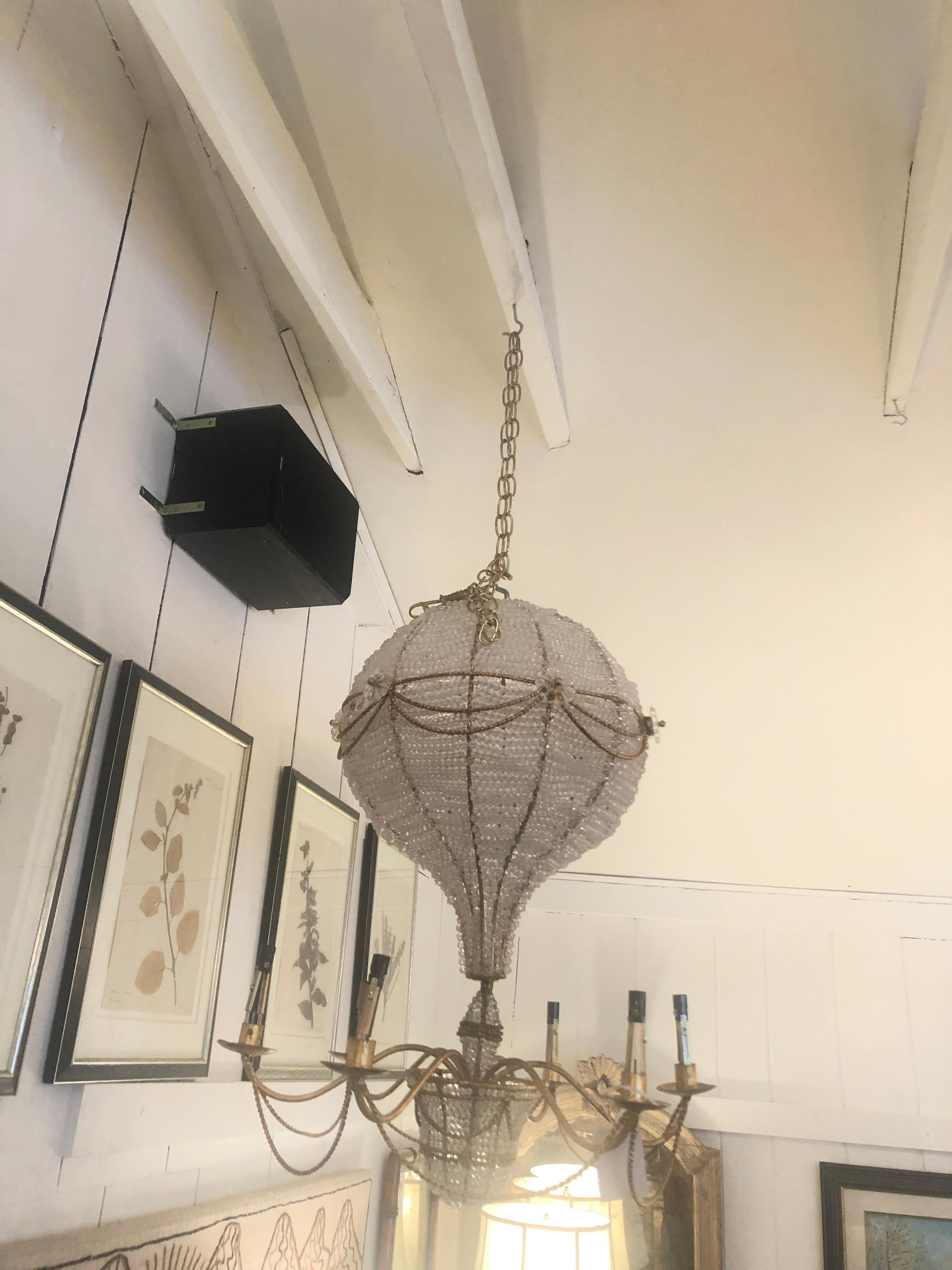 Italian Whimsical Crystal & Brass Hot Air Balloon Vintage Chandelier