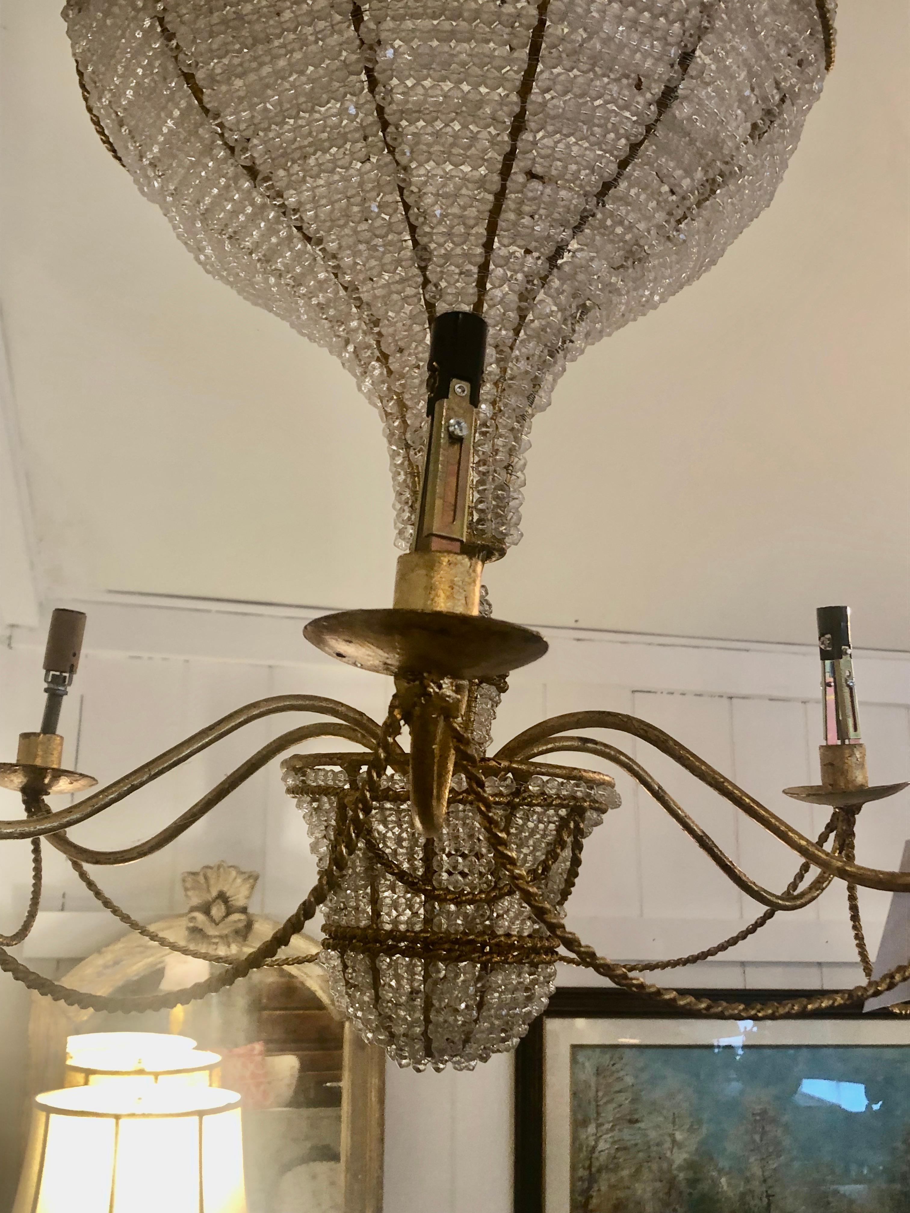Late 20th Century Whimsical Crystal & Brass Hot Air Balloon Vintage Chandelier