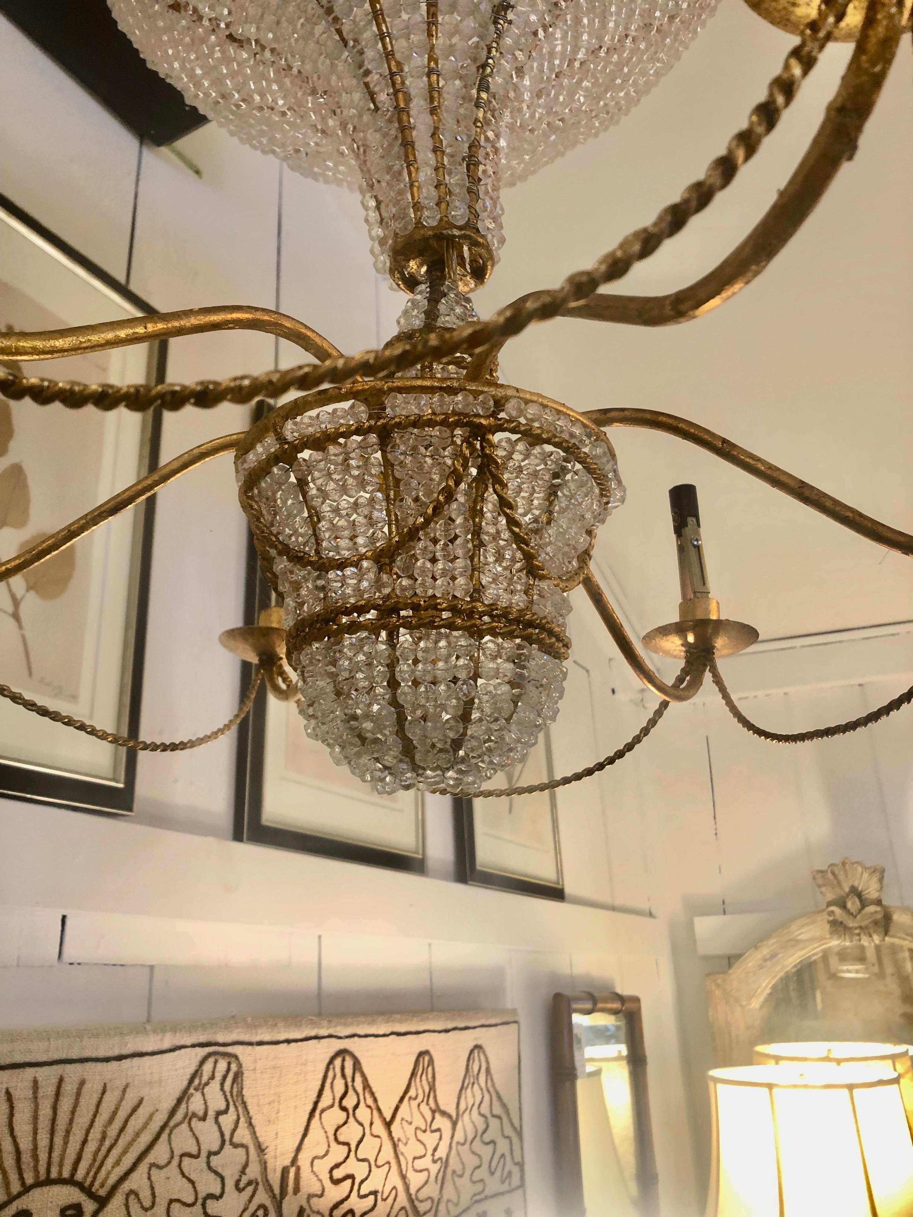 Whimsical Crystal & Brass Hot Air Balloon Vintage Chandelier 2