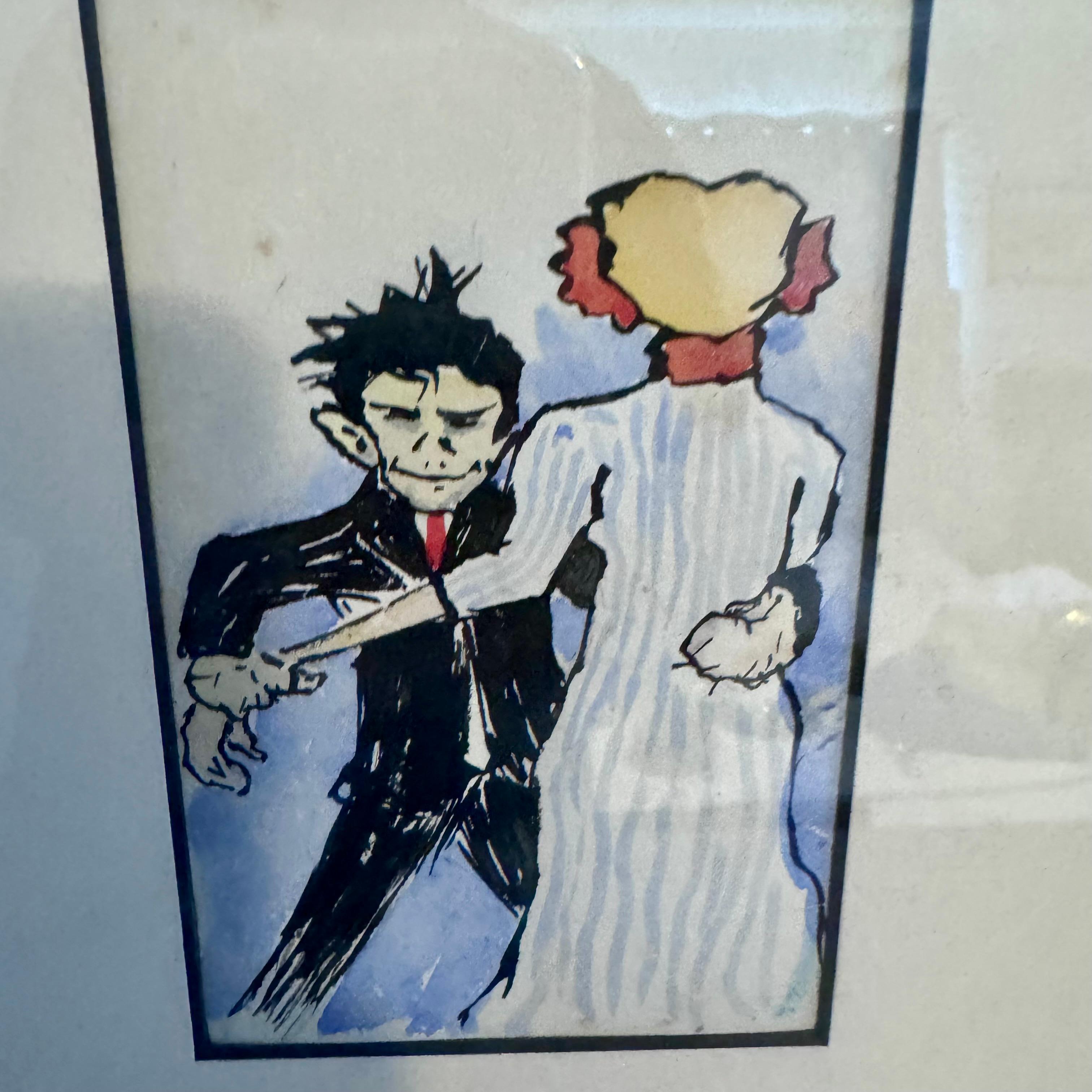 Mid-Century Modern Whimsical Dance Duos Cartoon Style Paintings For Sale