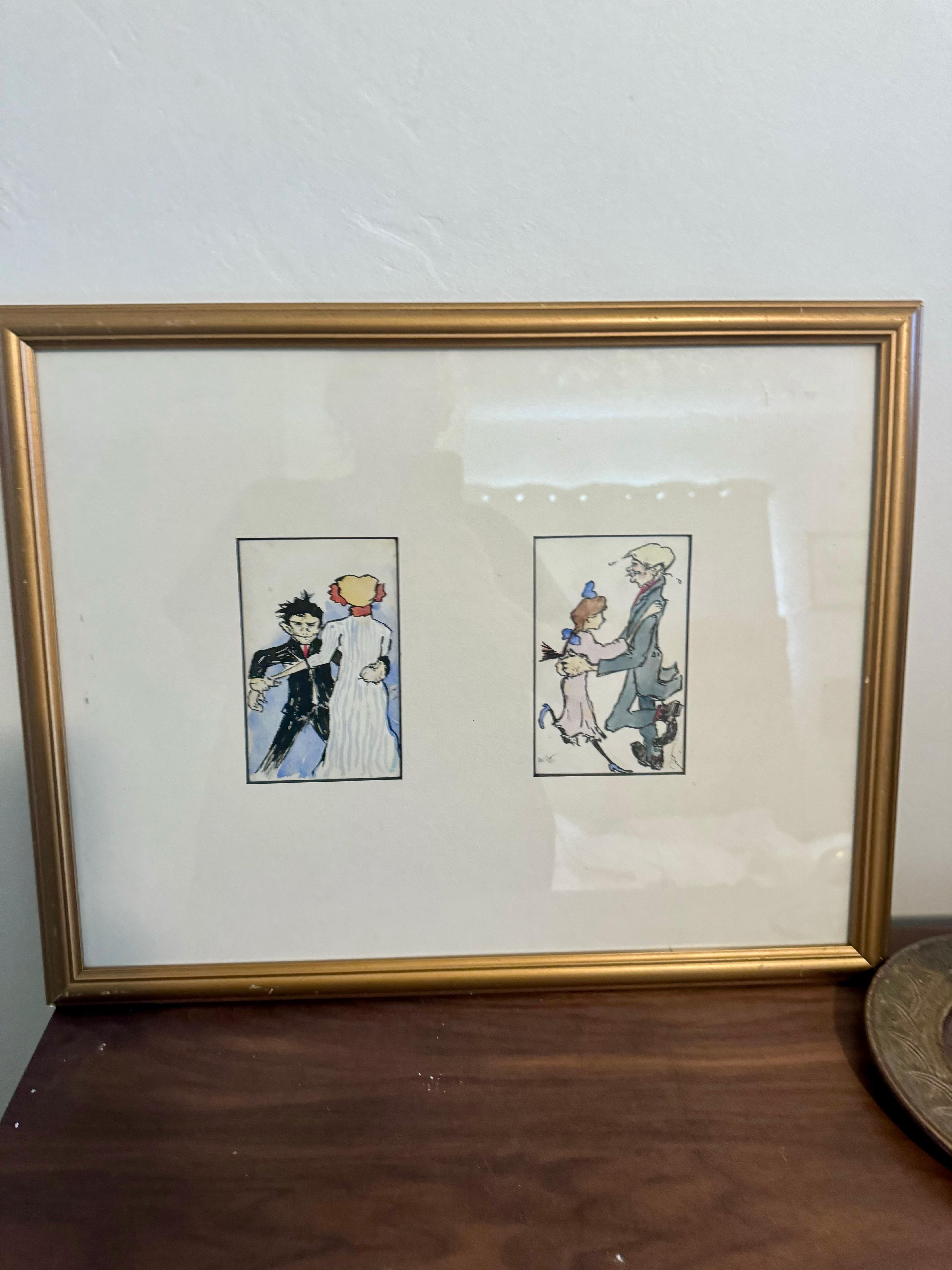 Unknown Whimsical Dance Duos Cartoon Style Paintings For Sale