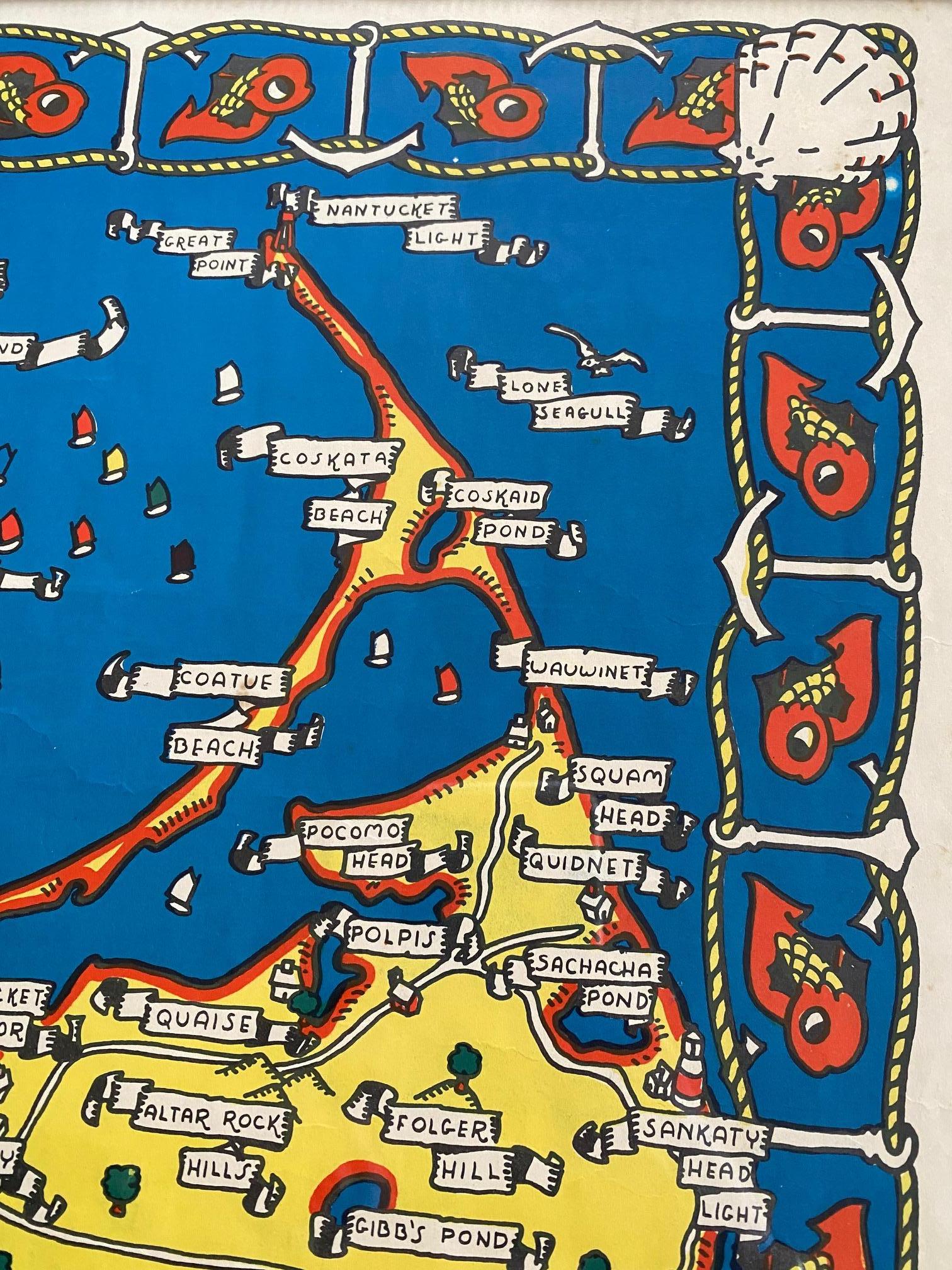 Modern Whimsical Decorative Map of Nantucket by Jack Atherton, 1937