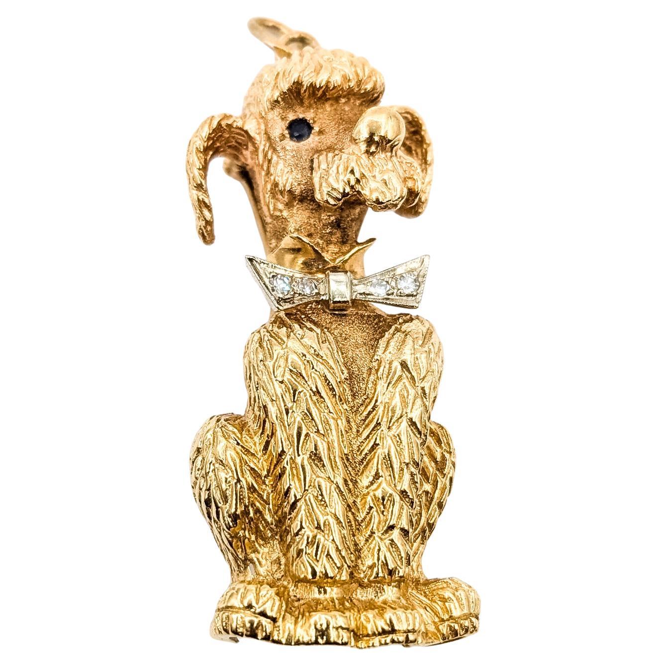 Skurrile Diamant
Saphir Pudel Brosche in 14k