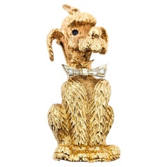 Whimsical Diamond & Sapphire Poodle Brooch in 14k
