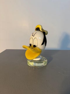 Whimsical Duck Art Glass Figure with Yellow and White Decorations