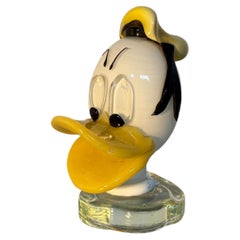 Whimsical Duck Art Glass Figure with Yellow and White Decorations