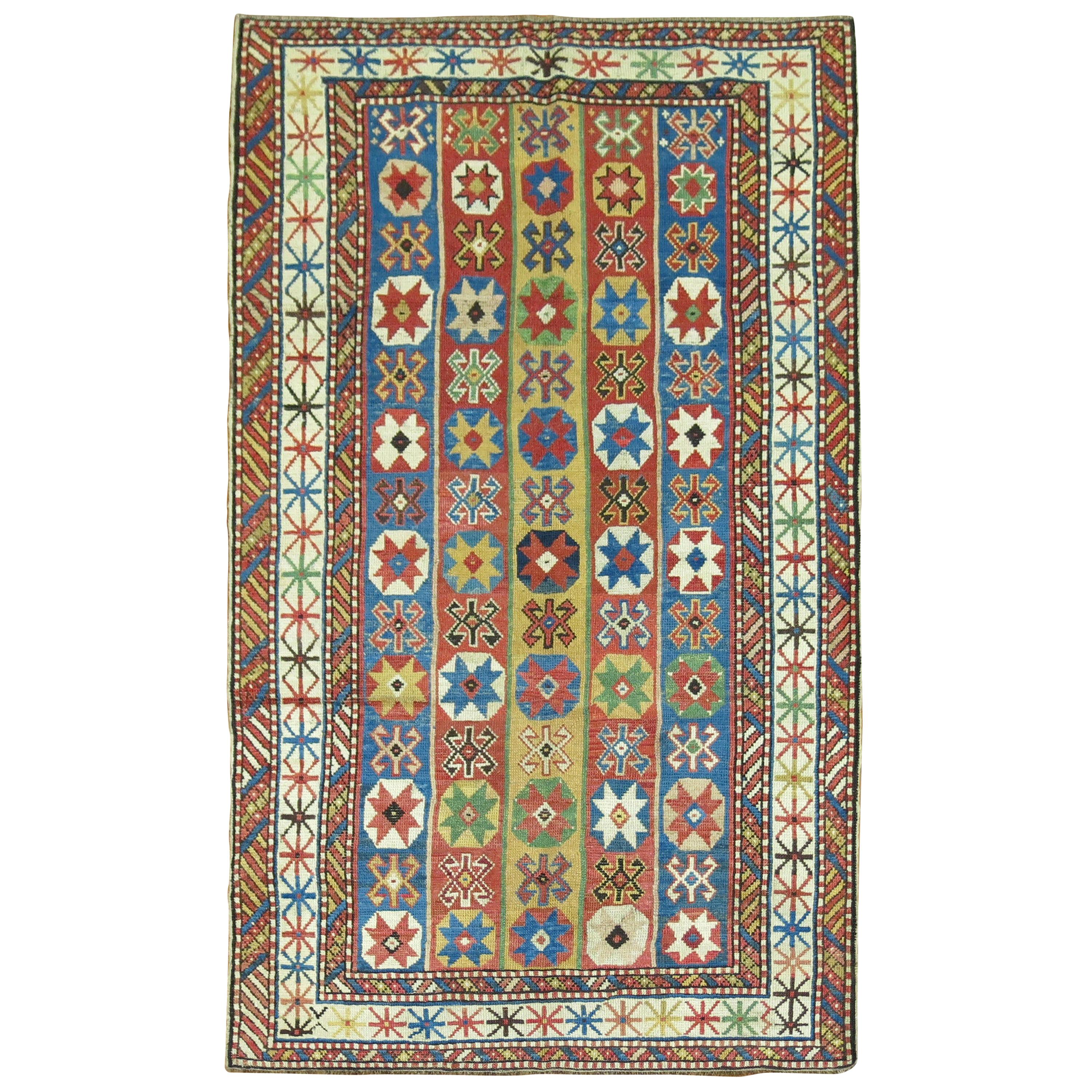Whimsical Early 20th Century Decorative Antique Caucasian Tribal Rug