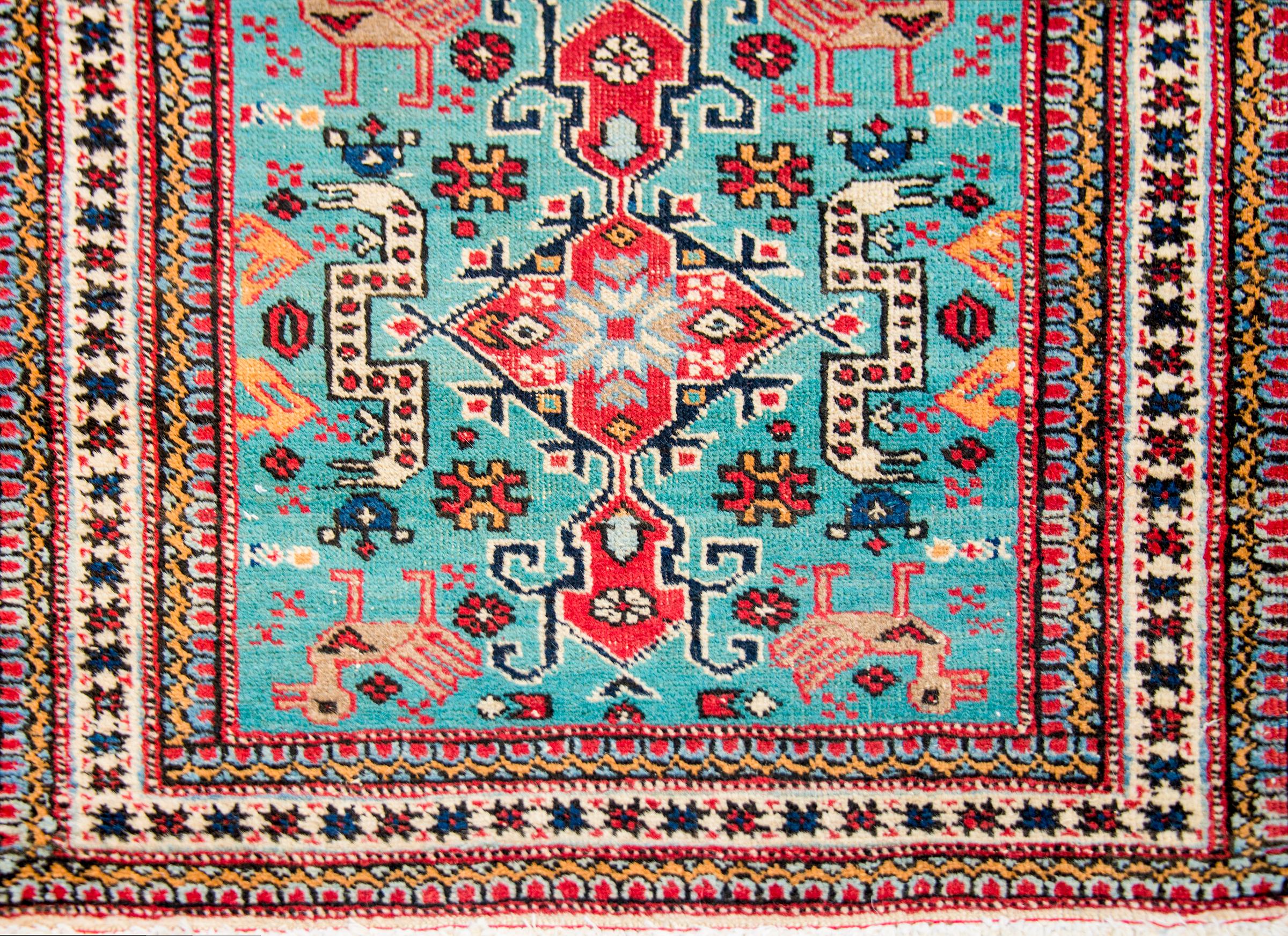Vegetable Dyed Whimsical Early 20th Century Shirvan Rug