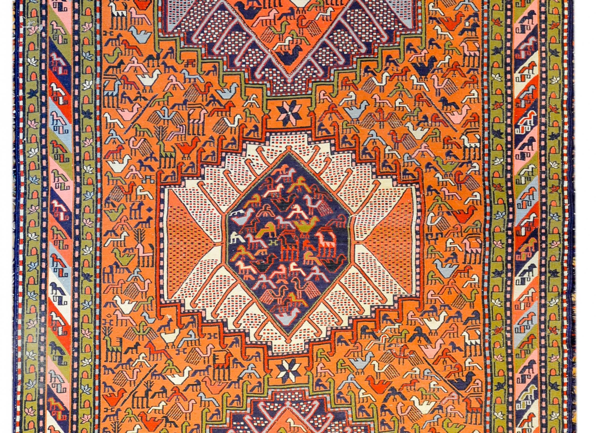 Persian Whimsical Early 20th Century Sumak Rug For Sale