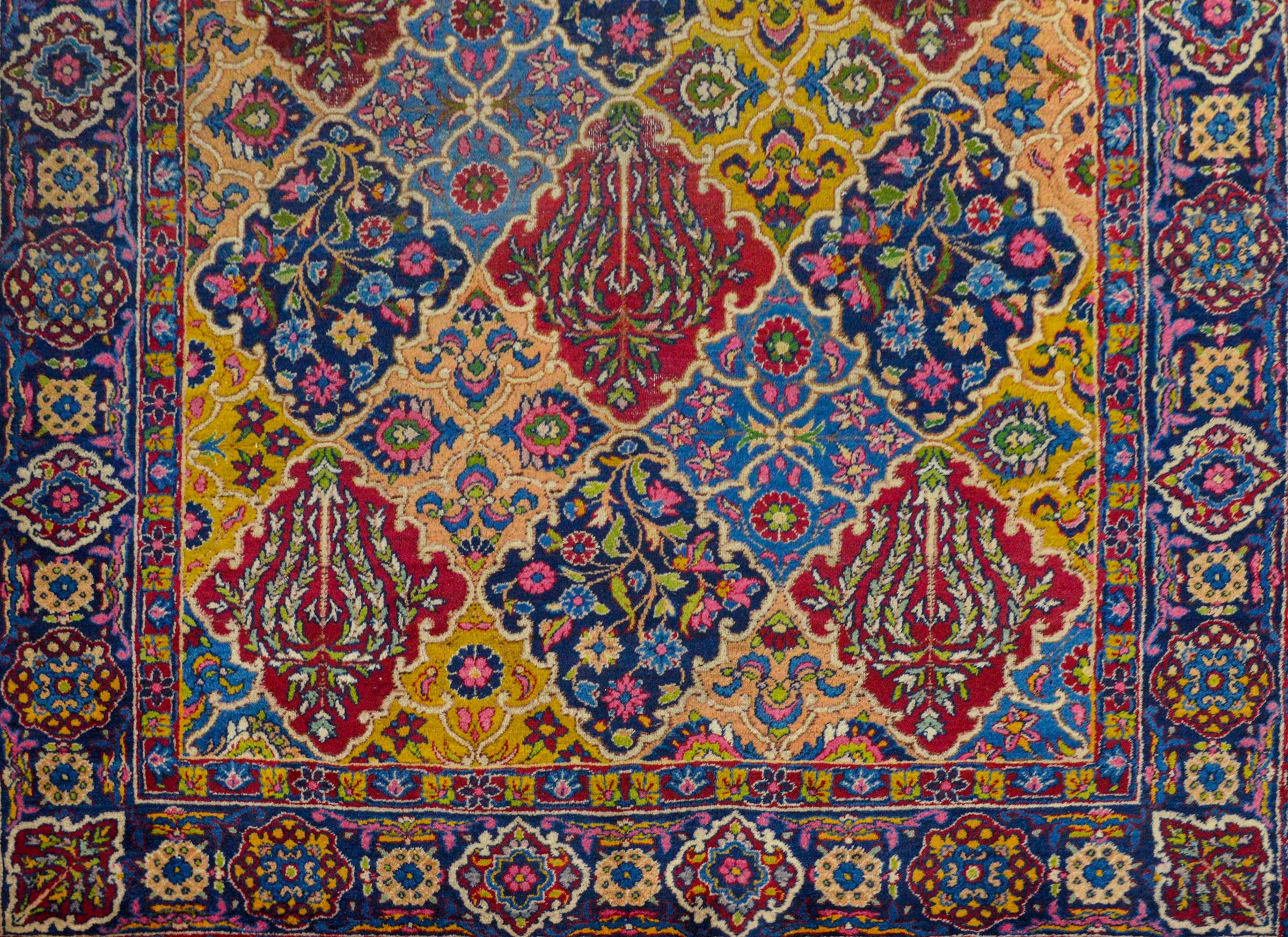 Vegetable Dyed Whimsical Early 20th Century Yazd Runner For Sale
