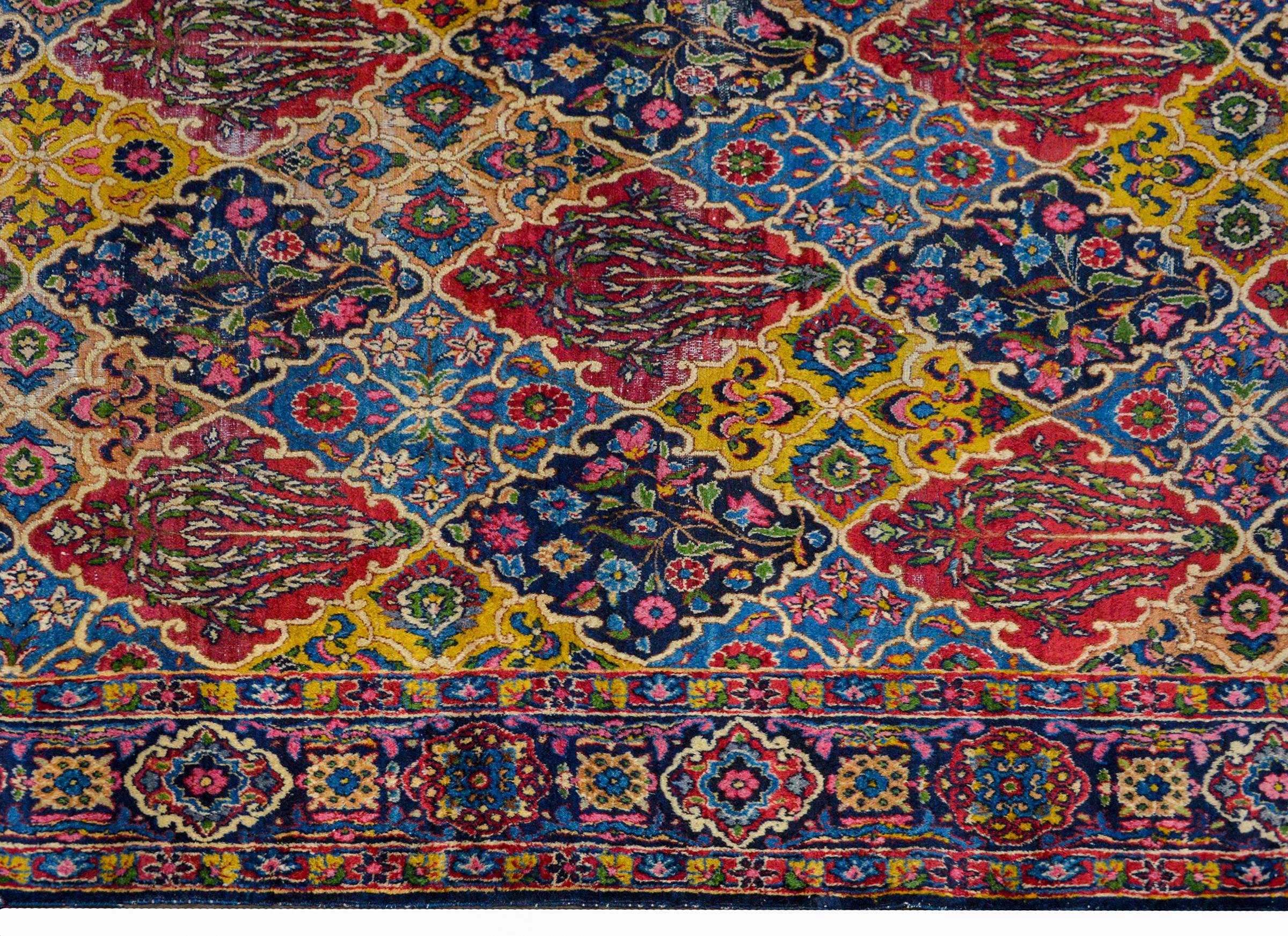Wool Whimsical Early 20th Century Yazd Runner For Sale