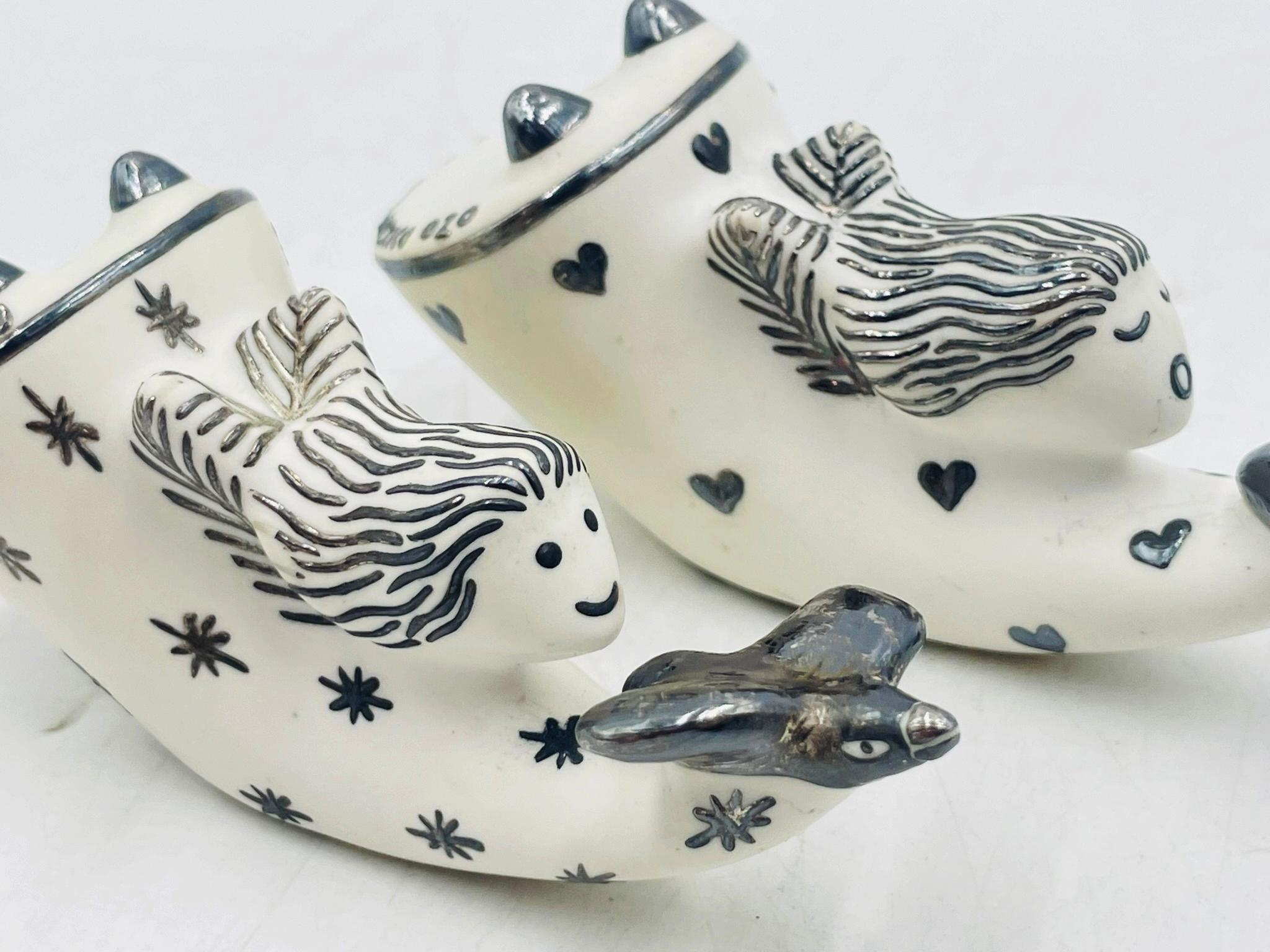 Salière et poivrière en argent et porcelaine d'Emilia Castillo, années 1980 en vente 2