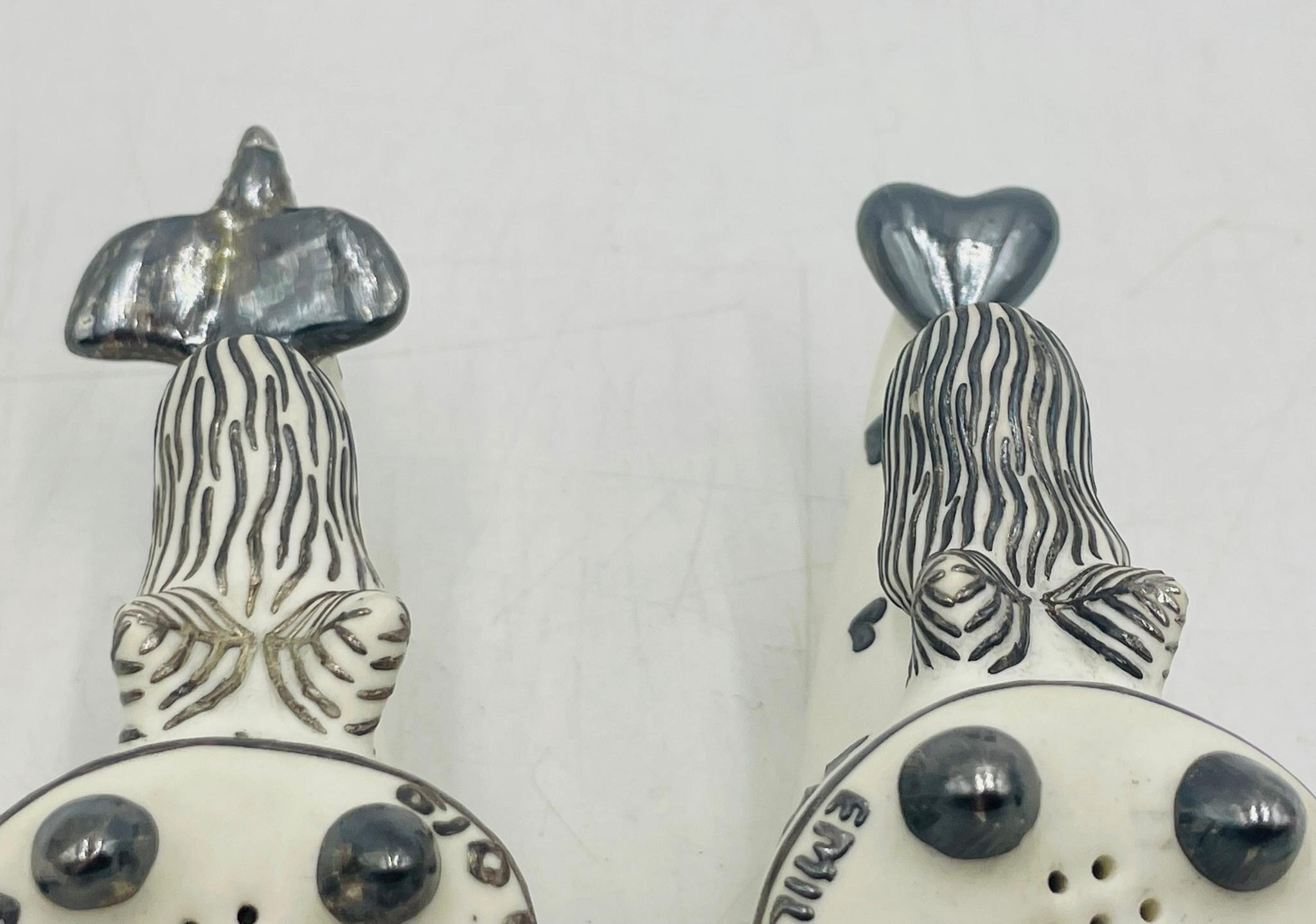 Salière et poivrière en argent et porcelaine d'Emilia Castillo, années 1980 en vente 4