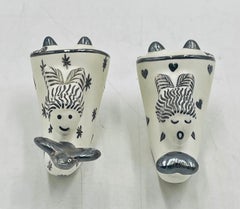 Salière et poivrière en argent et porcelaine d'Emilia Castillo, années 1980