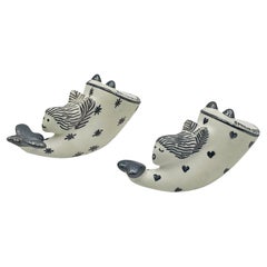 Whimsical Emilia Castillo Silver & Porcelain Salt & Pepper Shakers, 1980s