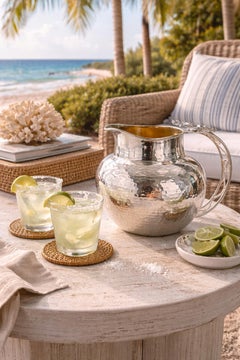 Whimsical Emilia Castillo Water Pitcher in Hammered Silver Finish, Mexico Silver