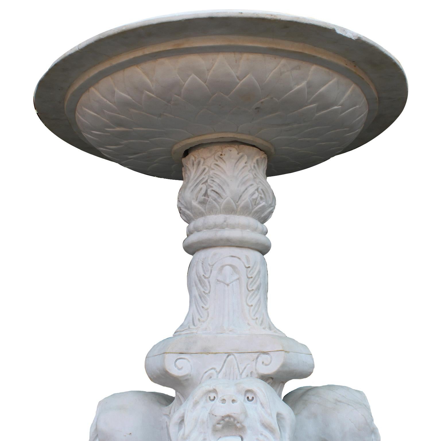 Baroque Revival Whimsical English 19th-20th Century White Marble Figural Outdoor Dog Fountain For Sale