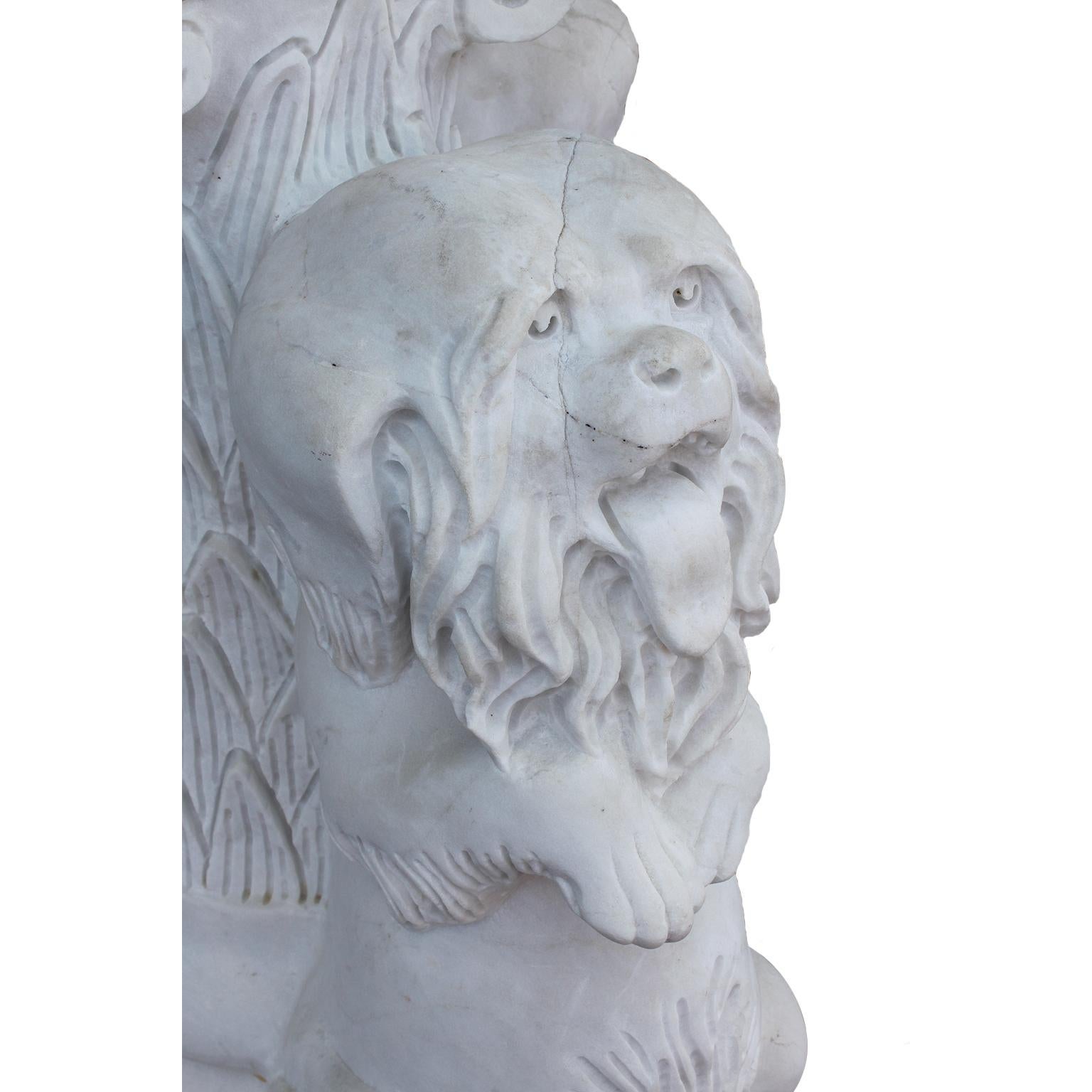 Early 20th Century Whimsical English 19th-20th Century White Marble Figural Outdoor Dog Fountain For Sale
