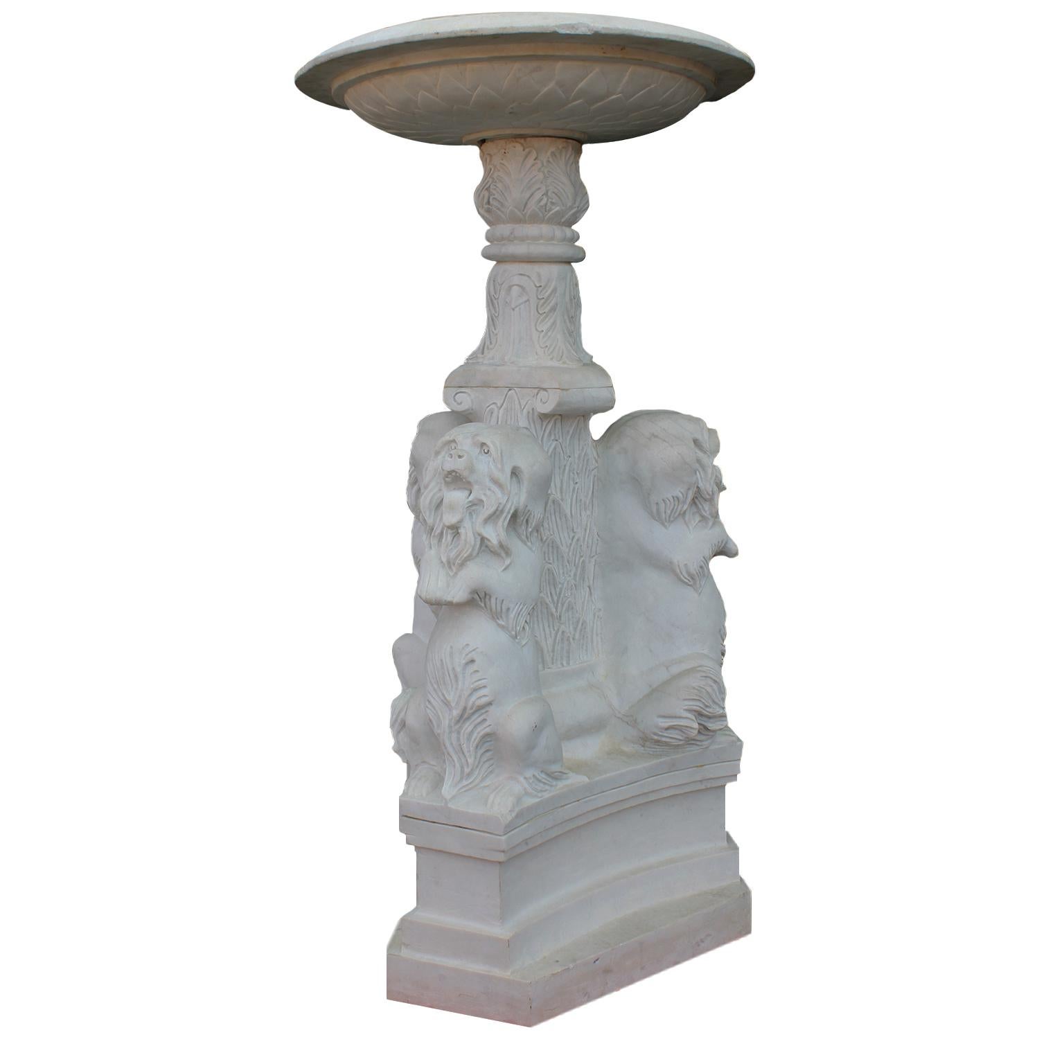 Whimsical English 19th-20th Century White Marble Figural Outdoor Dog Fountain