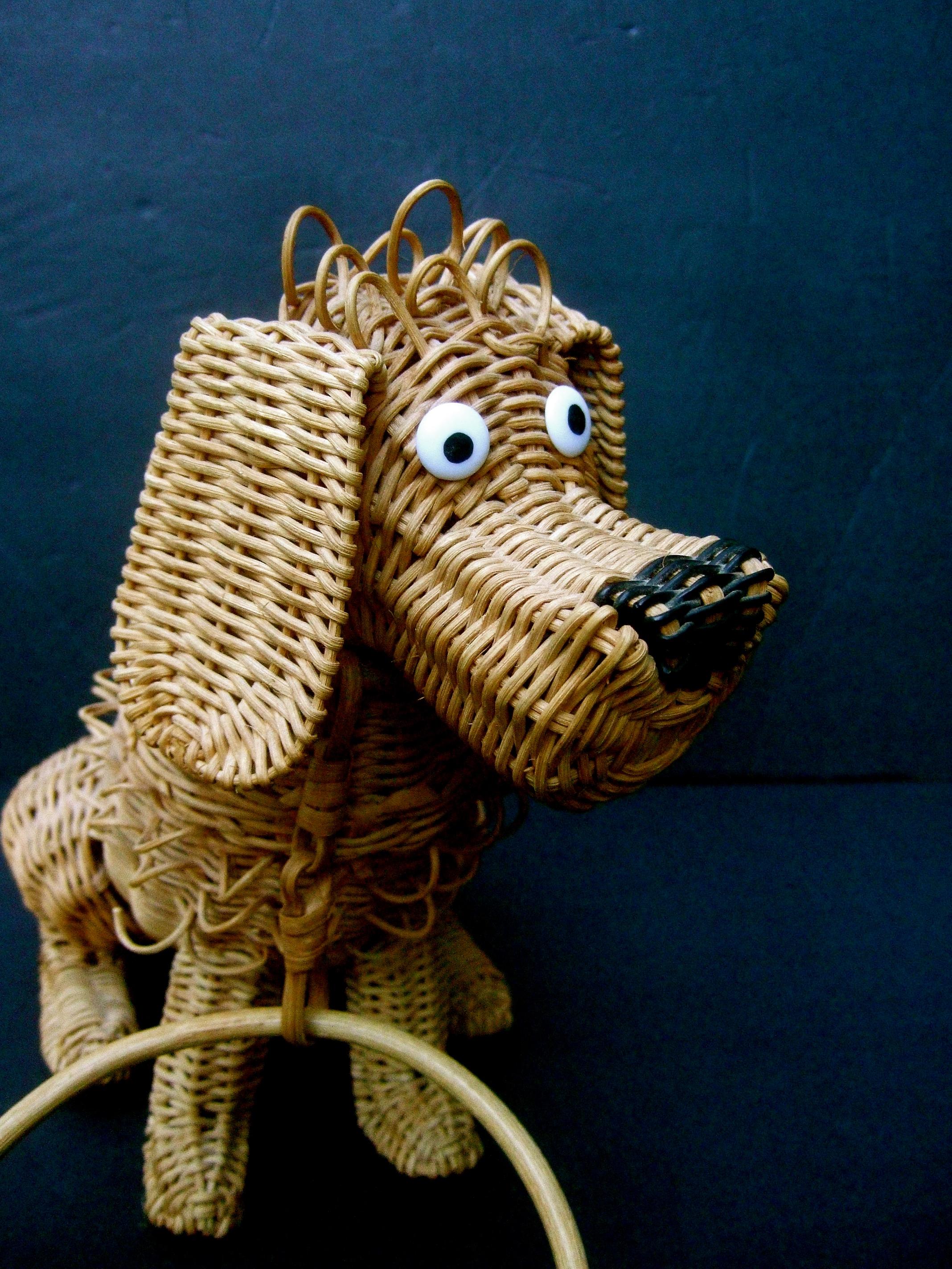 Whimsical Extremely Rare Handmade Artisan Wicker Canine Handbag circa 1950s 5