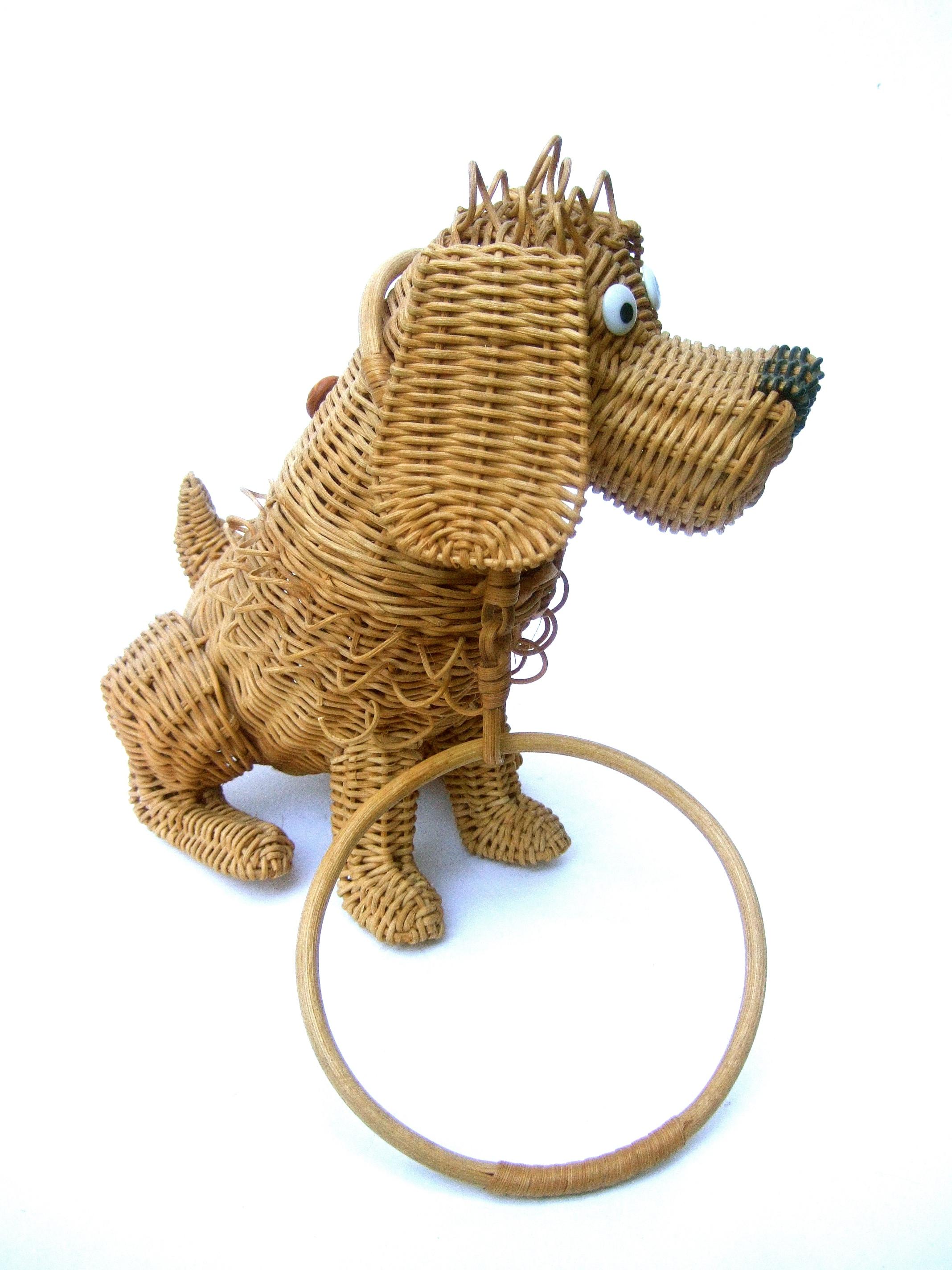 Whimsical Extremely Rare Handmade Artisan Wicker Canine Handbag circa 1950s 7