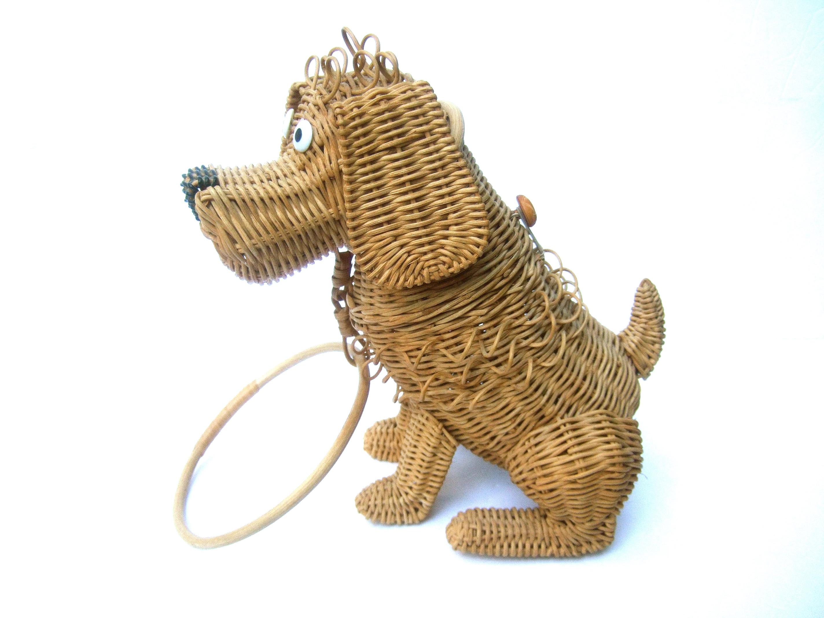 Whimsical Extremely Rare Handmade Artisan Wicker Canine Handbag circa 1950s 9
