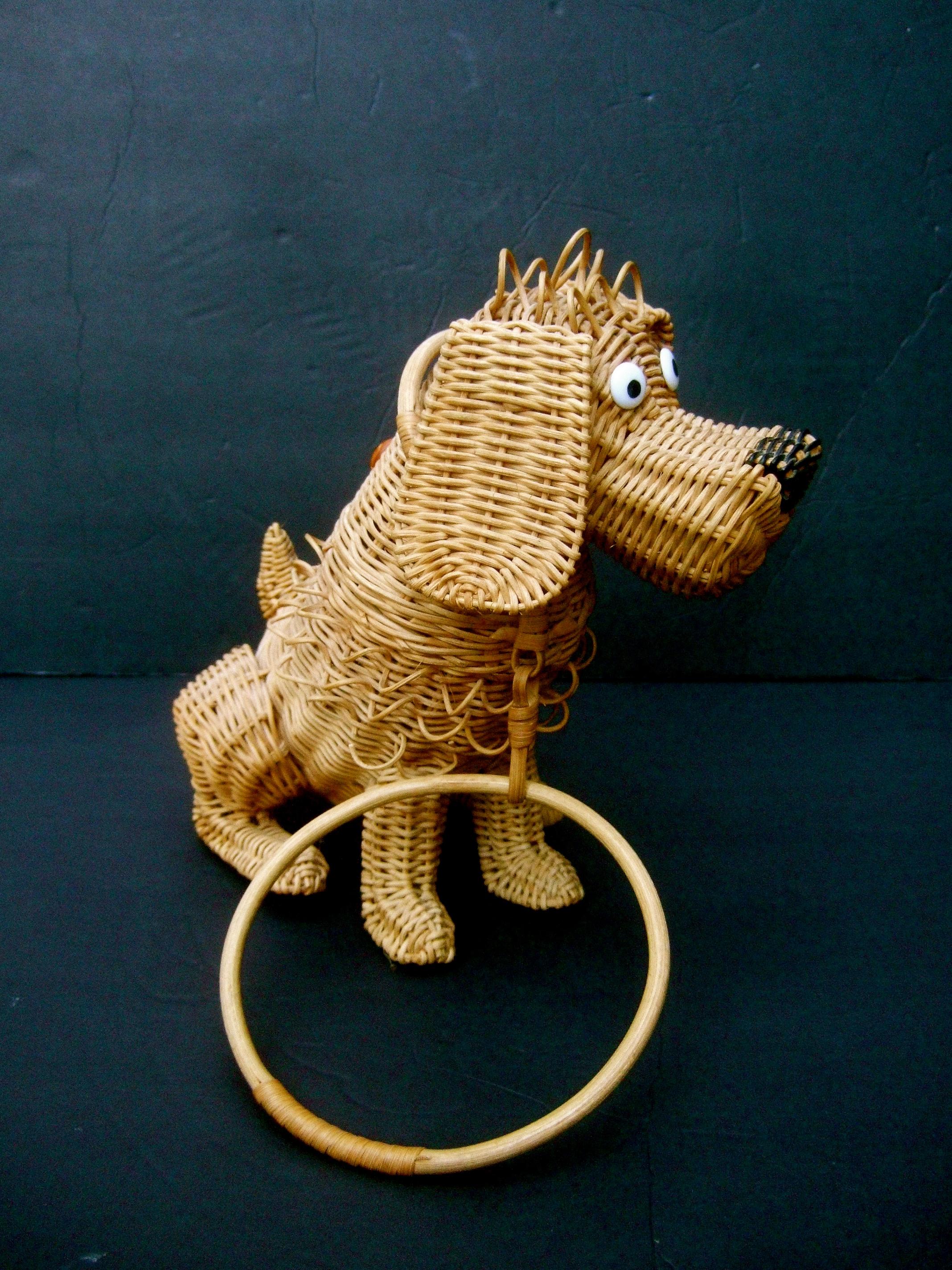 Whimsical Extremely Rare Handmade Artisan Wicker Canine Handbag circa 1950s 10