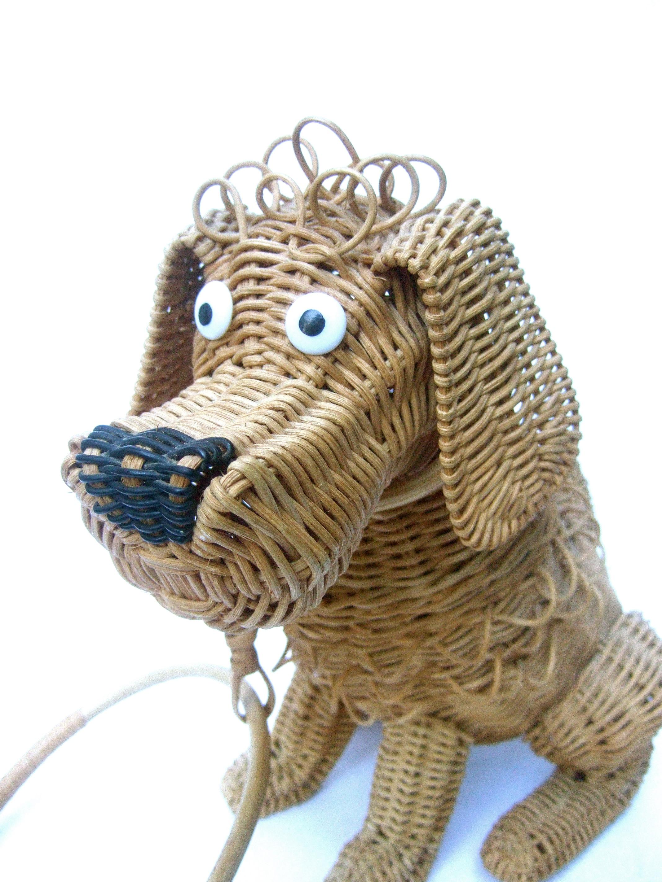 Brown Whimsical Extremely Rare Handmade Artisan Wicker Canine Handbag circa 1950s
