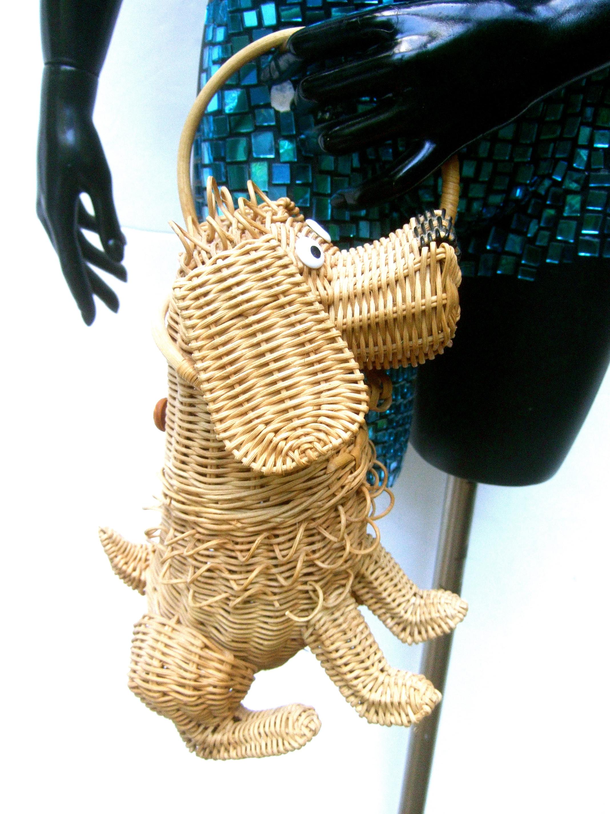Whimsical Extremely Rare Handmade Artisan Wicker Canine Handbag circa 1950s 2