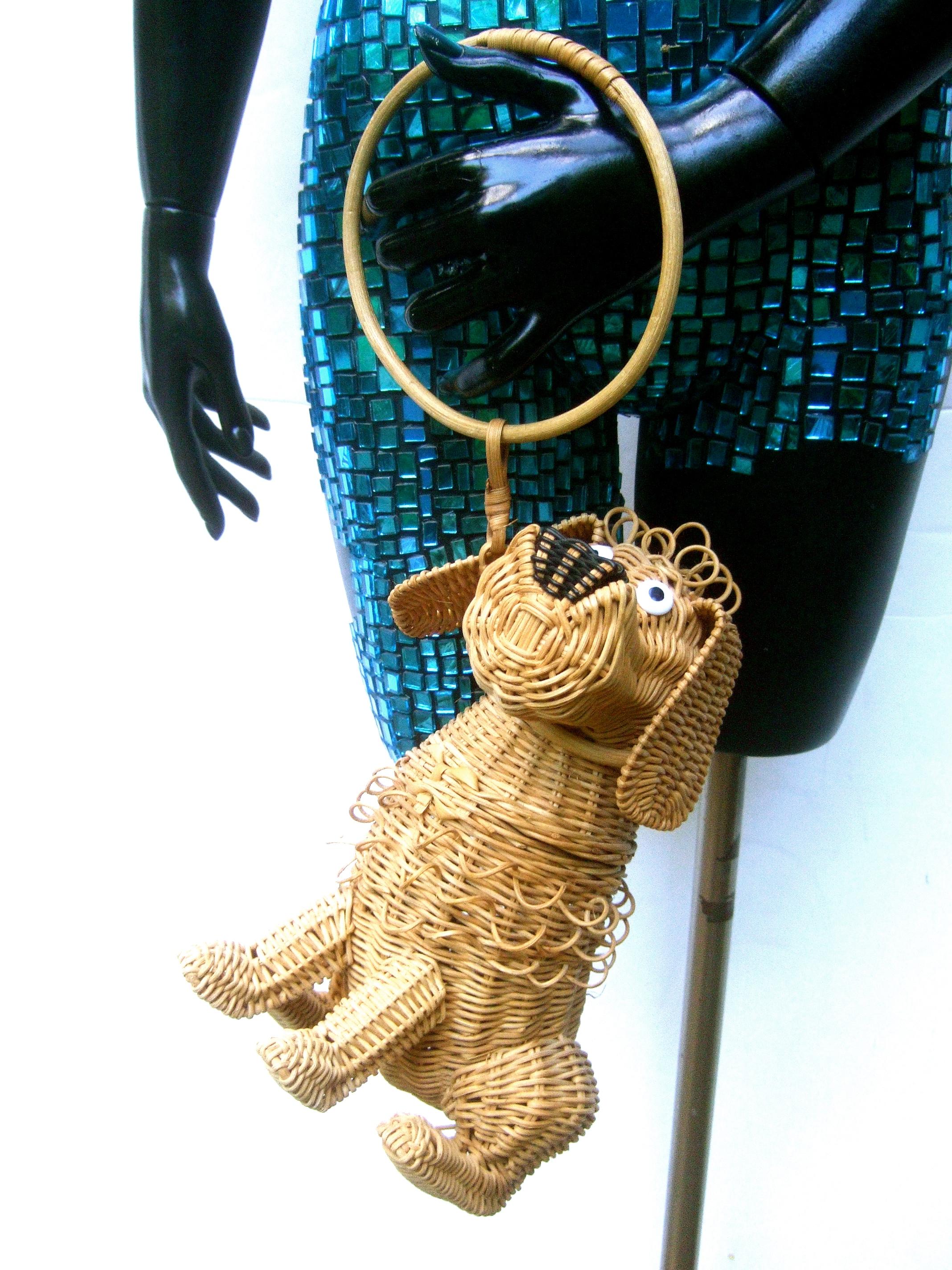 Whimsical Extremely Rare Handmade Artisan Wicker Canine Handbag circa 1950s 3