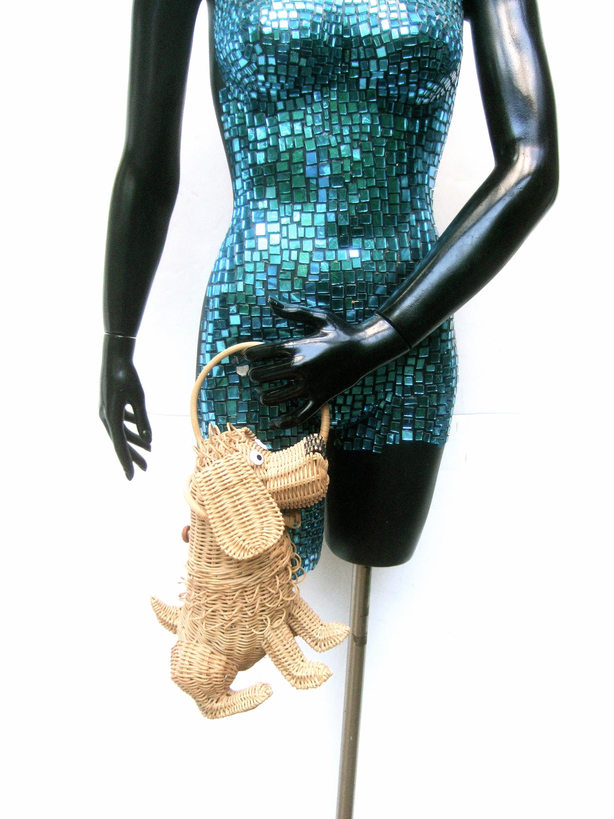 Whimsical Extremely Rare Handmade Artisan Wicker Canine Handbag circa 1950s 4