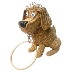 Whimsical Extremely Rare Handmade Artisan Wicker Canine Handbag circa 1950s