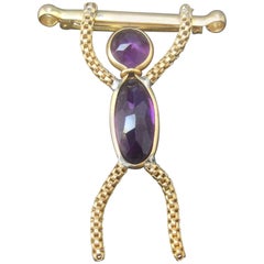 Whimsical Figural Hang Man Crystal Brooch circa 1960