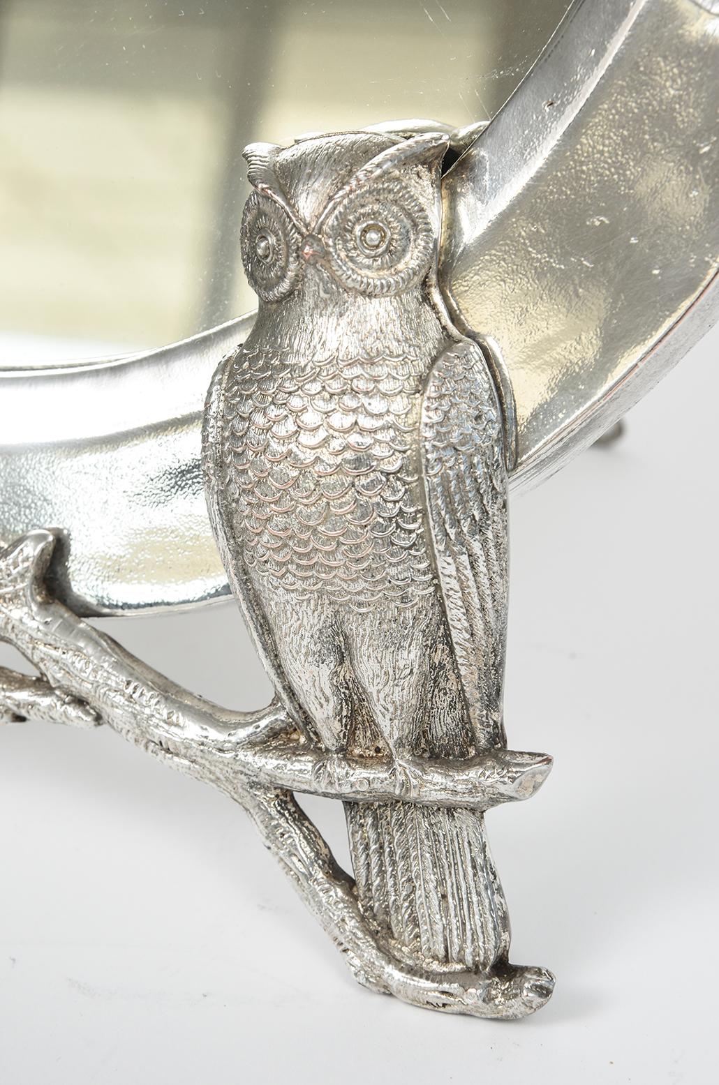 Whimsical Figural Owl on Branch Beveled Glass Table Mirror In Good Condition For Sale In Miami Beach, FL