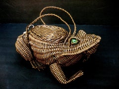 Avant-Garde Figural Wicker Frog Design Handbag c 1960s