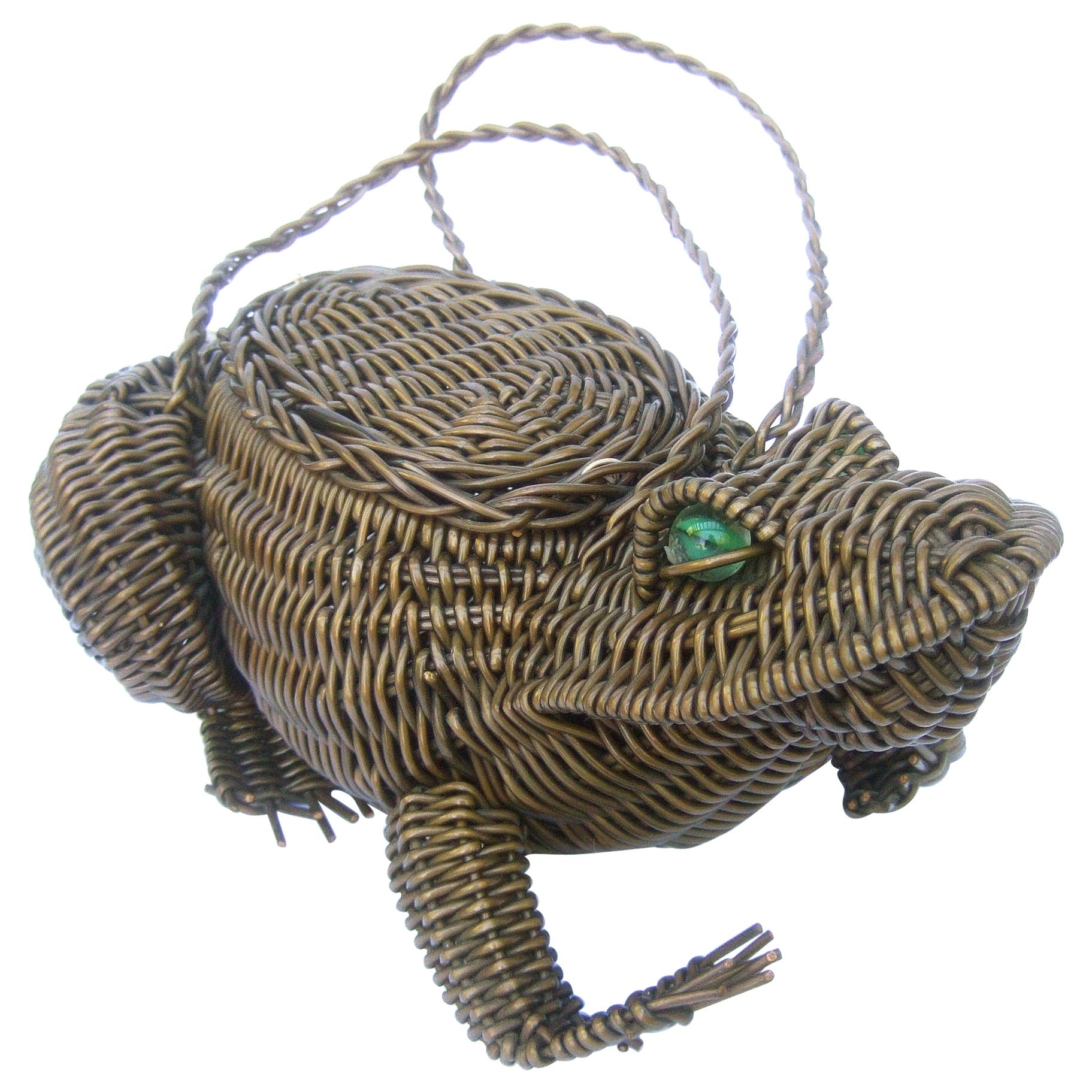 Avant-Garde Figural Wicker Frog Design Handbag c 1960s 