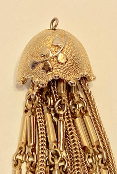 Whimsical Floral Umbrella Gold Hardware With Dangling Multi-Chain Pendant