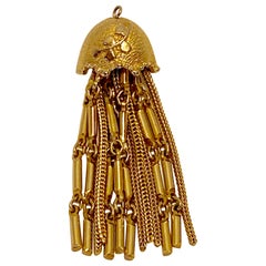 Vintage Whimsical Floral Umbrella Gold Hardware With Dangling Multi-Chain Pendant