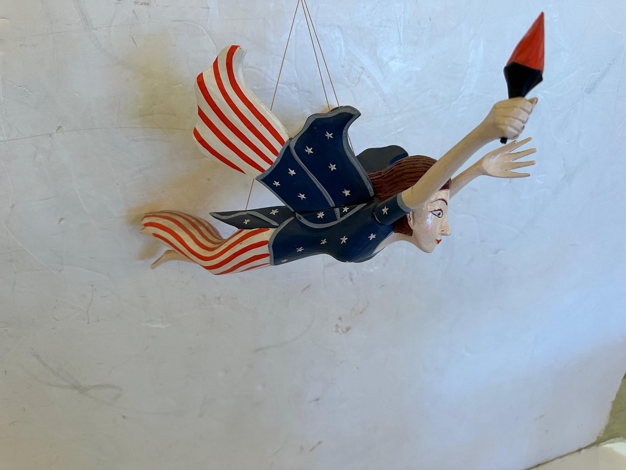 Wood Whimsical Folk Art Painted Lady Liberty Political Figure For Sale