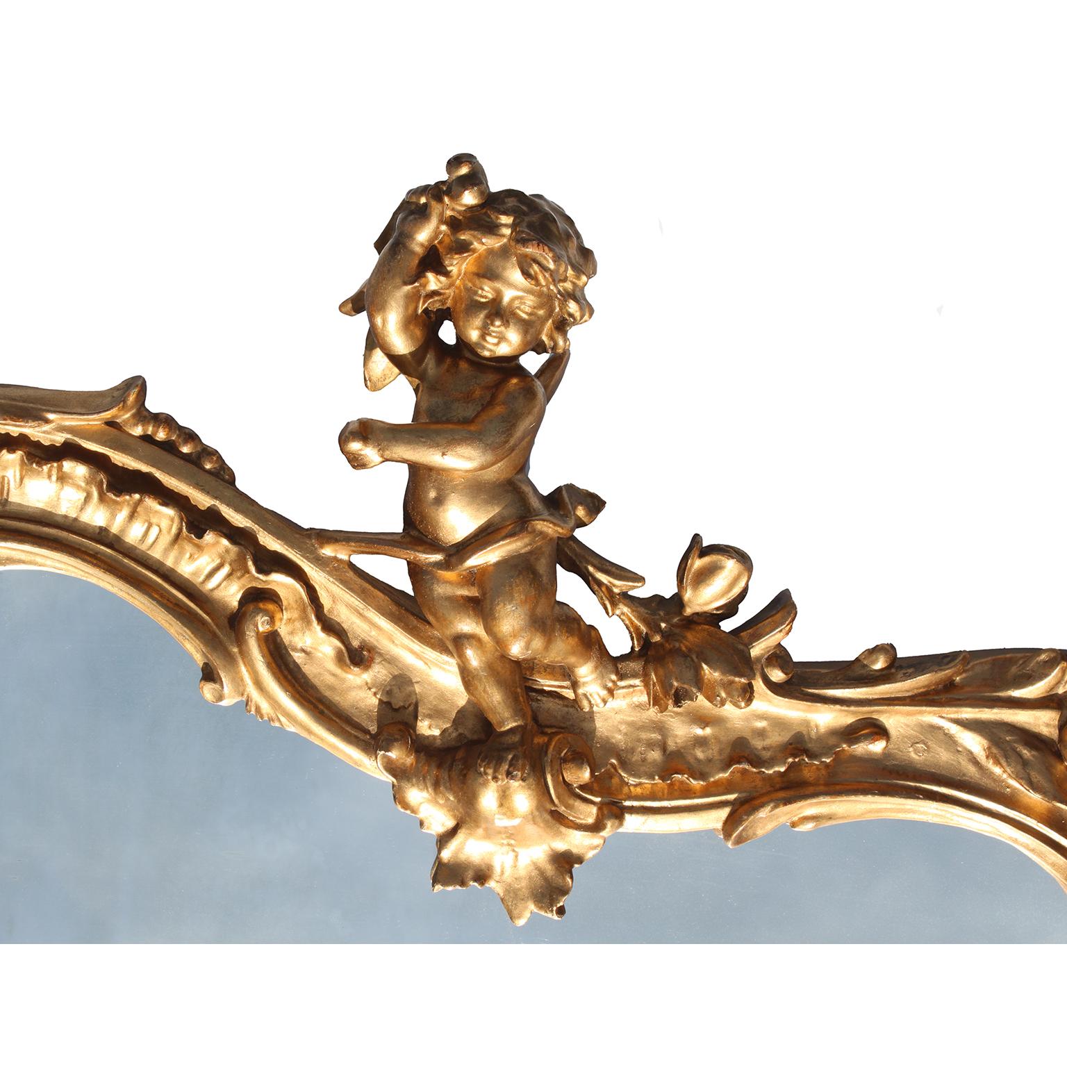 Whimsical French 19th-20th Century Belle Époque Gilt-Wood Triptych Putti Mirrors For Sale 4