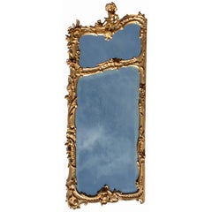 Caprichoso tríptico francés de madera dorada del siglo XIX-XX Belle Époque Espejos Putti