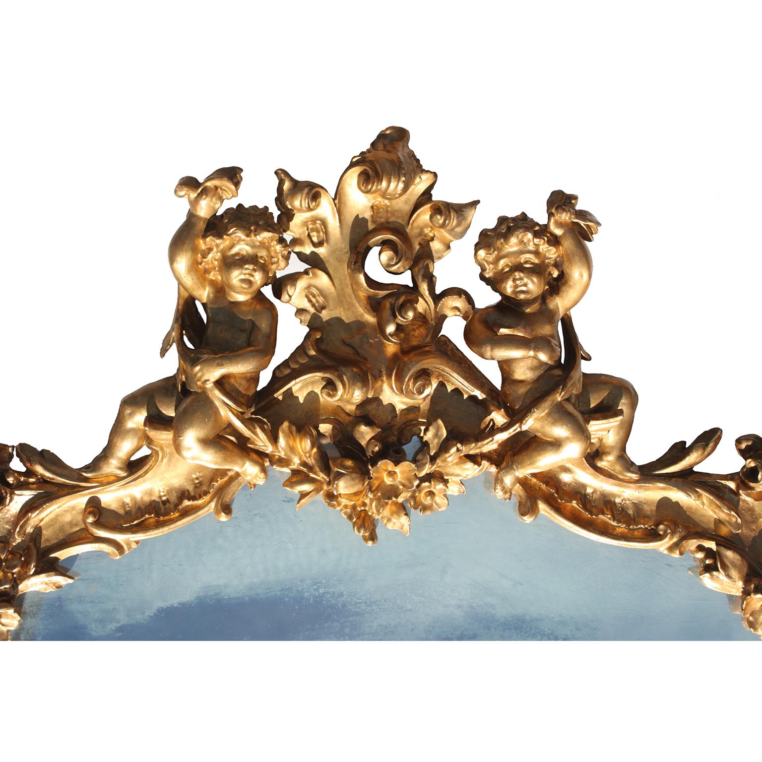 Gesso Whimsical French 19th-20th Century Belle Époque Gilt-Wood Triptych Putti Mirrors For Sale
