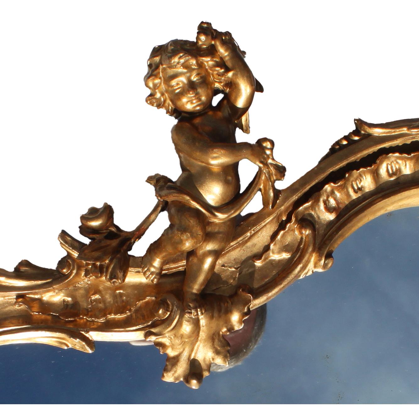 Whimsical French 19th-20th Century Belle Époque Gilt-Wood Triptych Putti Mirrors For Sale 3
