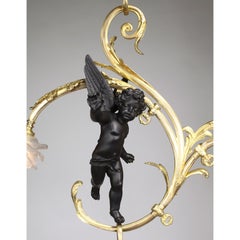 Whimsical French Belle Époque Gilt Bronze Cherub Gasolier Pendant Chandelier