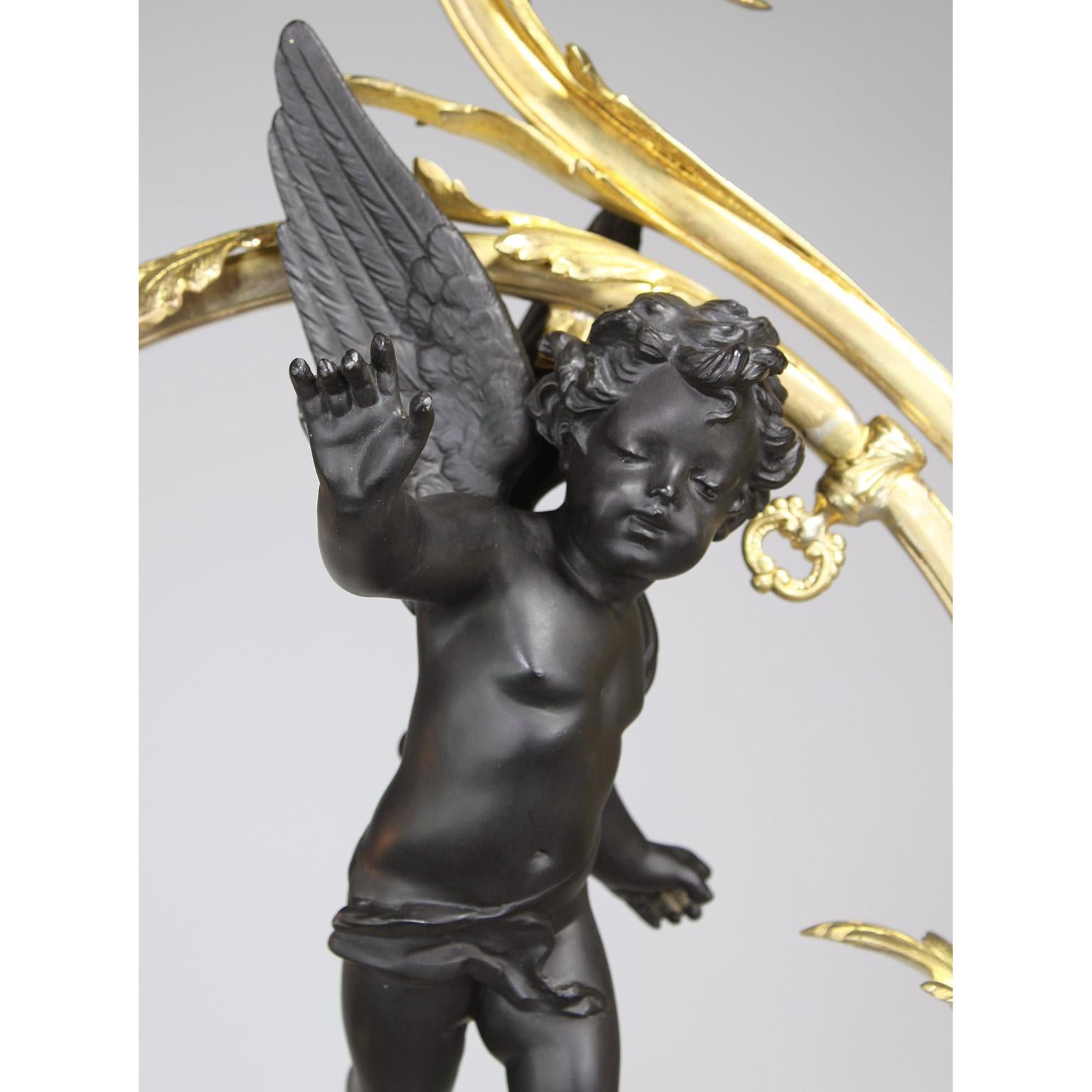 Ebonized Whimsical French Belle Époque Gilt Bronze Cherub Gasolier Pendant Chandelier For Sale