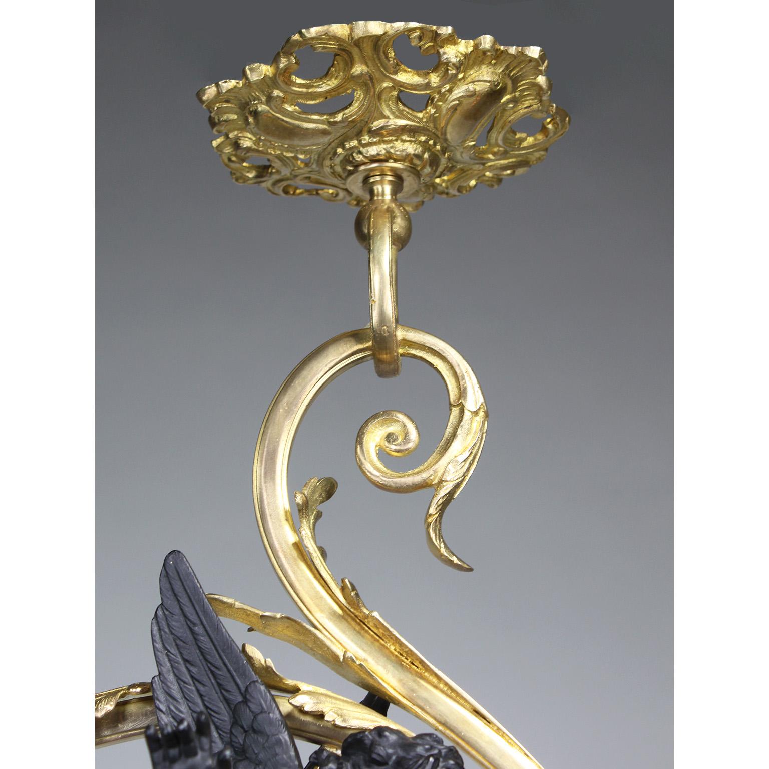 Whimsical French Belle Époque Gilt Bronze Cherub Gasolier Pendant Chandelier For Sale 5