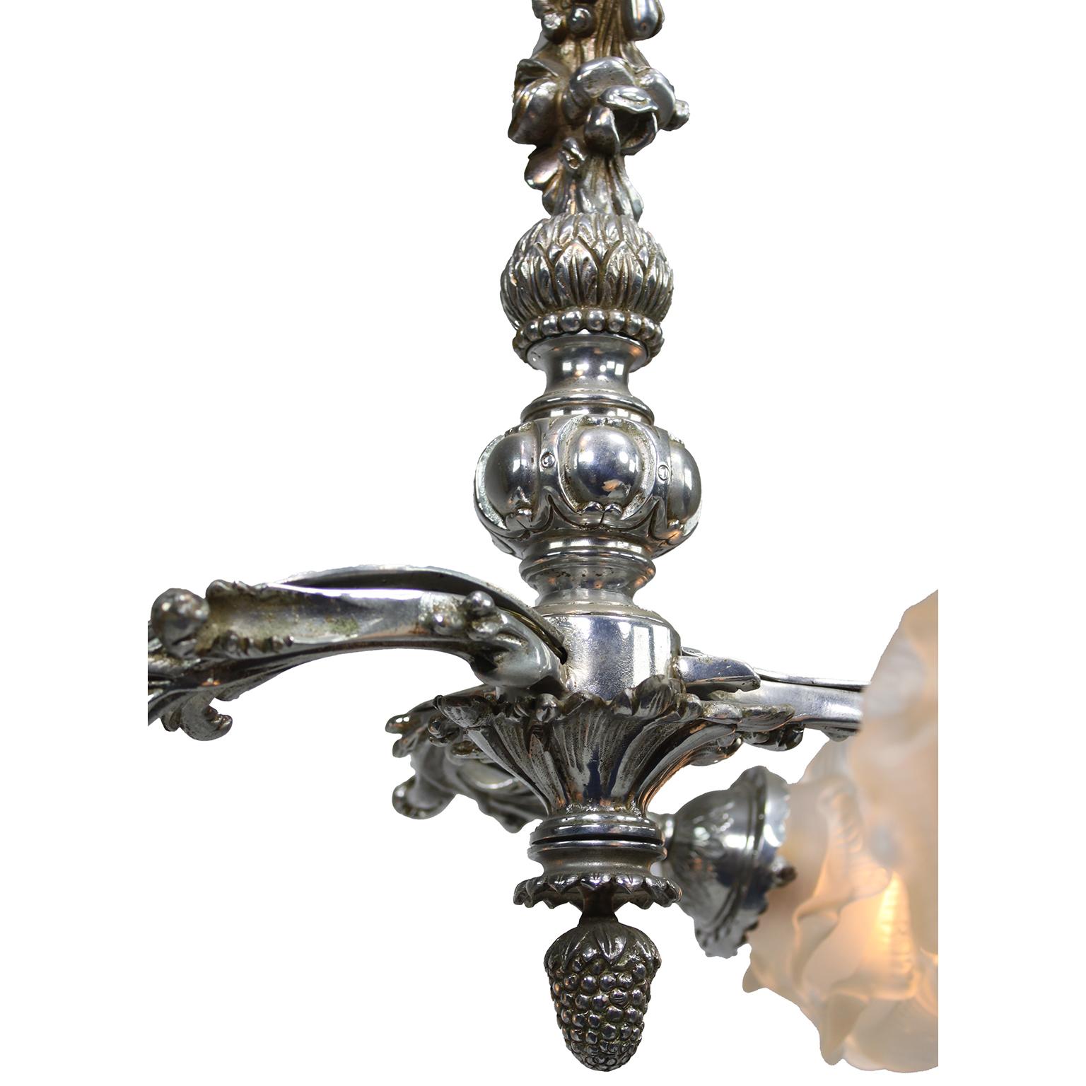 Whimsical French Belle Époque Silvered Bronze 4-Light Cherub Figural Chandelier For Sale 5