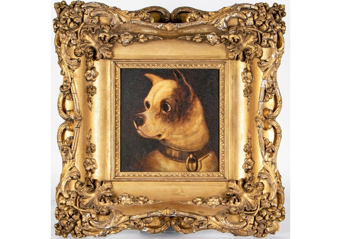 Portrait d'un terrier encadré et doré, huile sur panneau, XIXe siècle, style fantaisiste en vente 4