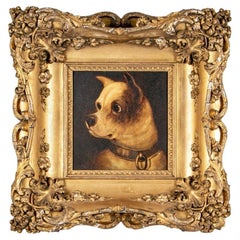 Whimsical Gilt Framed 19th C. Oil on Panel, Portrait of a Terrier