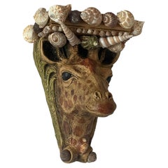 Jirafa caprichosa Soporte de pared decorado con conchas marinas, Vintage